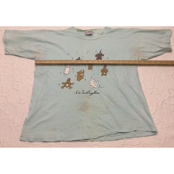 Raining Cats Dogs WA 80s Vintage Blue Graphic Shirt Mens XL Poly Prints Hawaii - Picture 6 of 7